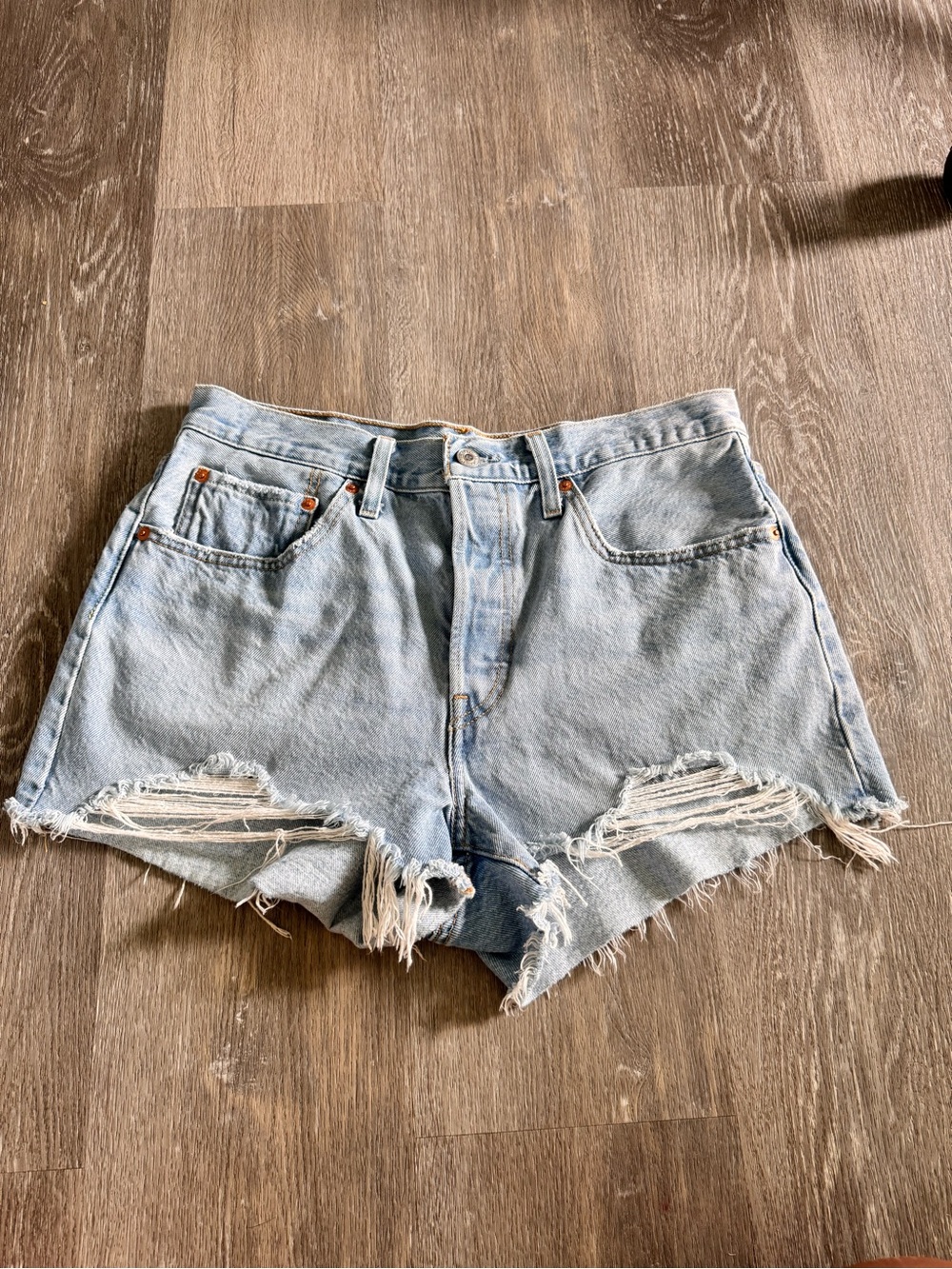 Levi's Light Blue High-Waist Distressed Denim Shorts